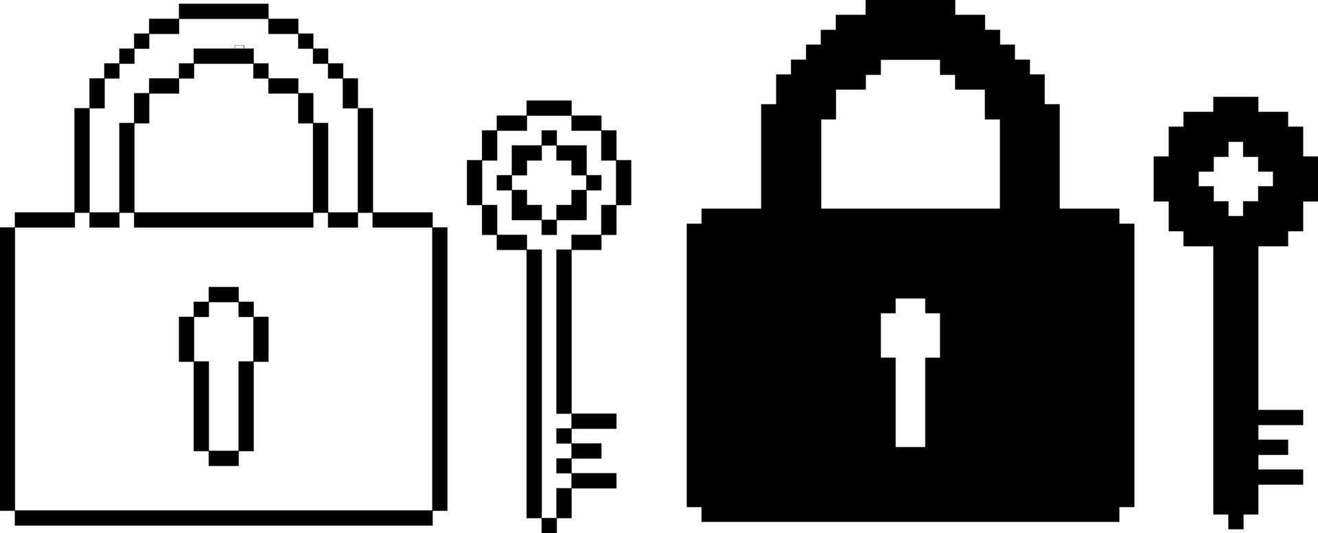 pixel arte lucchetto e chiave icona impostato vettore