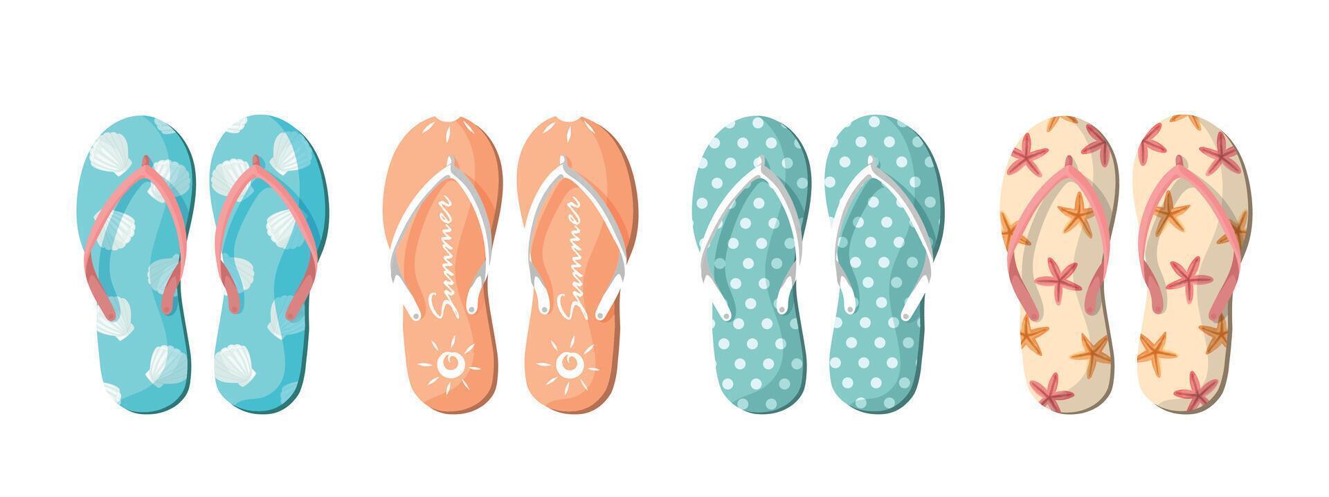 vettore impostato con colorato estate Flip flop per spiaggia vacanza disegni. Flip flop impostato isolato su bianca sfondo. pantofole estate impostato