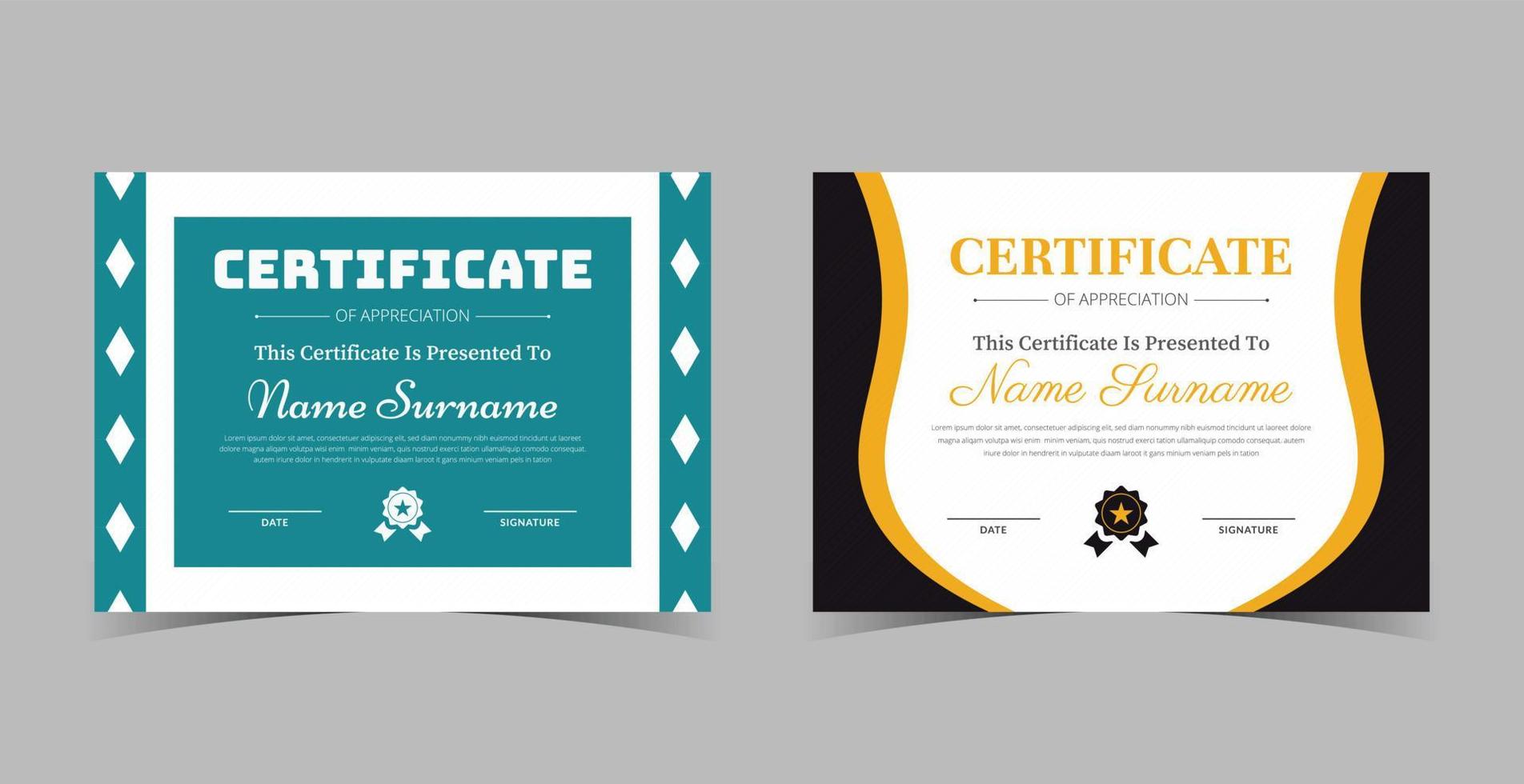 modello di certificato di diploma professionale, modello di certificato di apprezzamento, certificato di conseguimento, modello di diploma di premi vettore