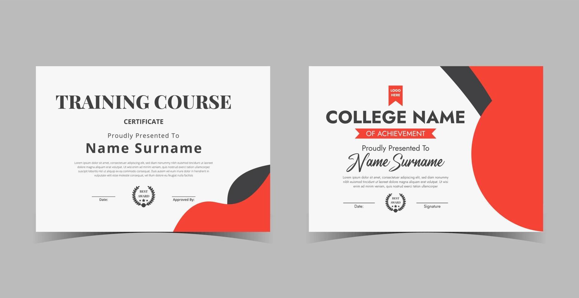 modello di certificato di diploma professionale, modello di certificato di apprezzamento, certificato di conseguimento, modello di diploma di premi vettore
