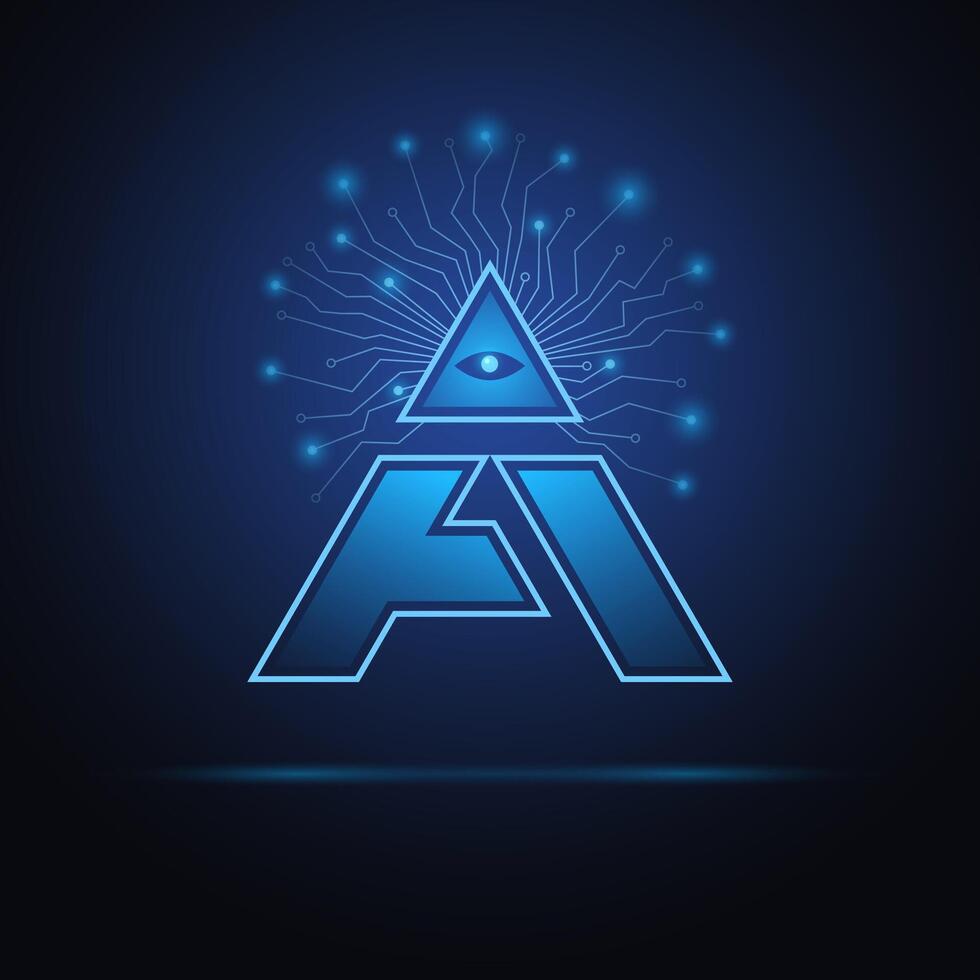 artificiale intelligenza logo. il concetto di il onniveggente occhio di ai. vettore illustrazione.