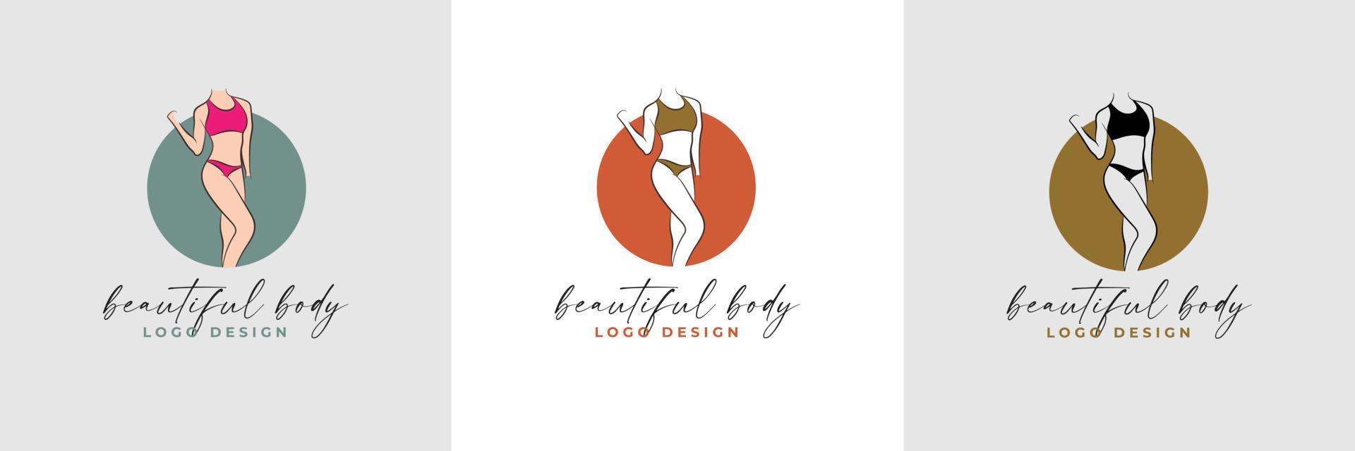 silhouette e line art del corpo di una bella donna e della collezione di modelli di logo fitness femminile vettore