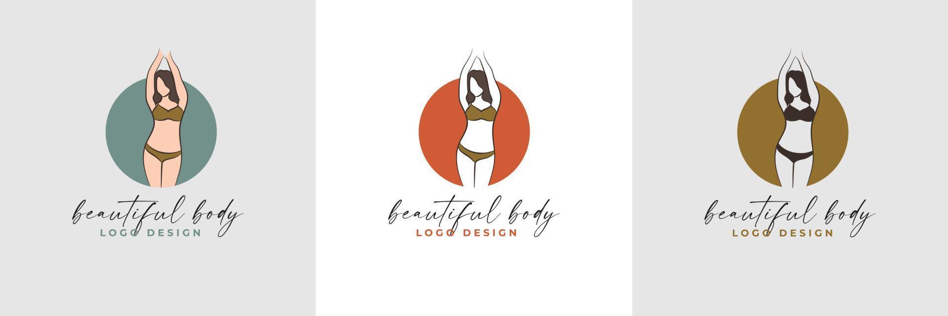 silhouette e line art del corpo di una bella donna e della collezione di modelli di logo fitness femminile vettore