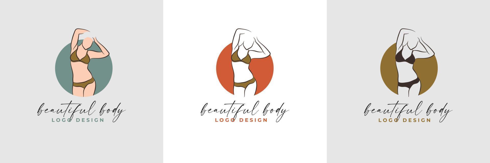 silhouette e line art del corpo di una bella donna e della collezione di modelli di logo fitness femminile vettore