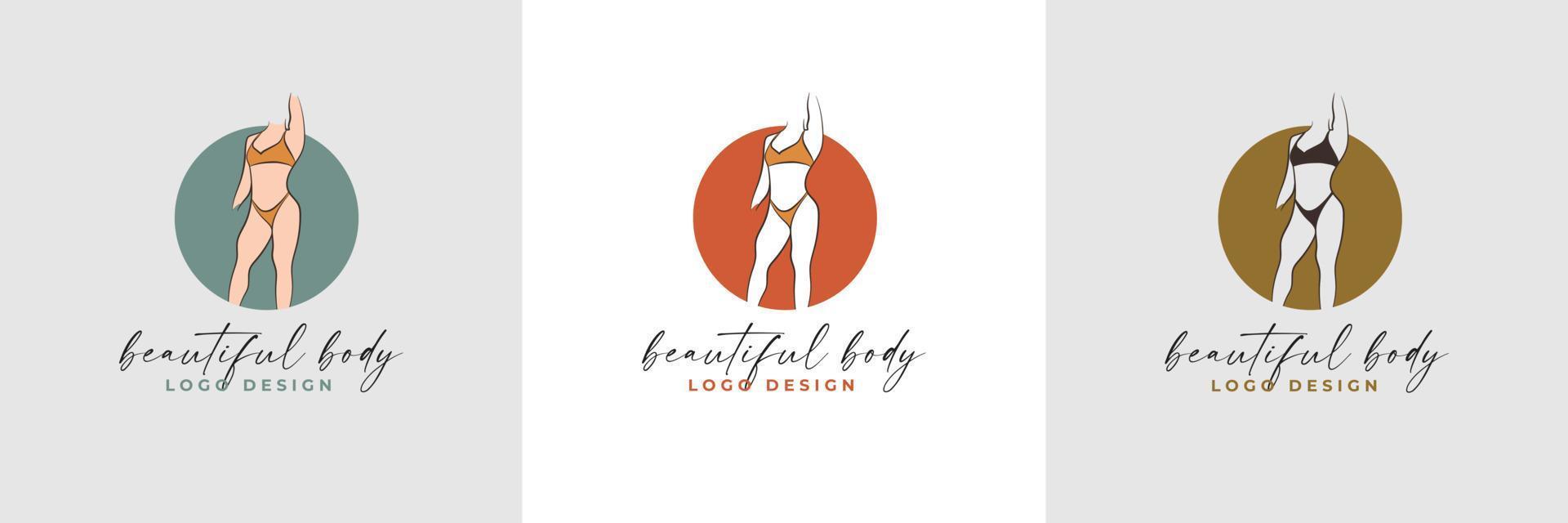 silhouette e line art del corpo di una bella donna e della collezione di modelli di logo fitness femminile vettore