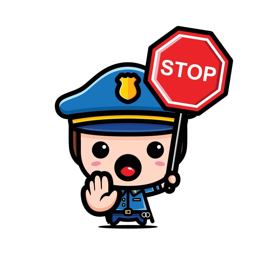 simpatico design del personaggio chibi della polizia vettore