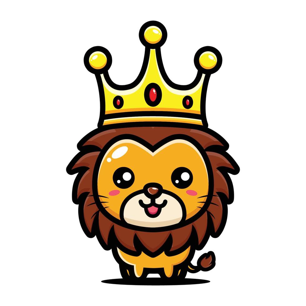 simpatico disegno di leone che indossa la corona del re vettore