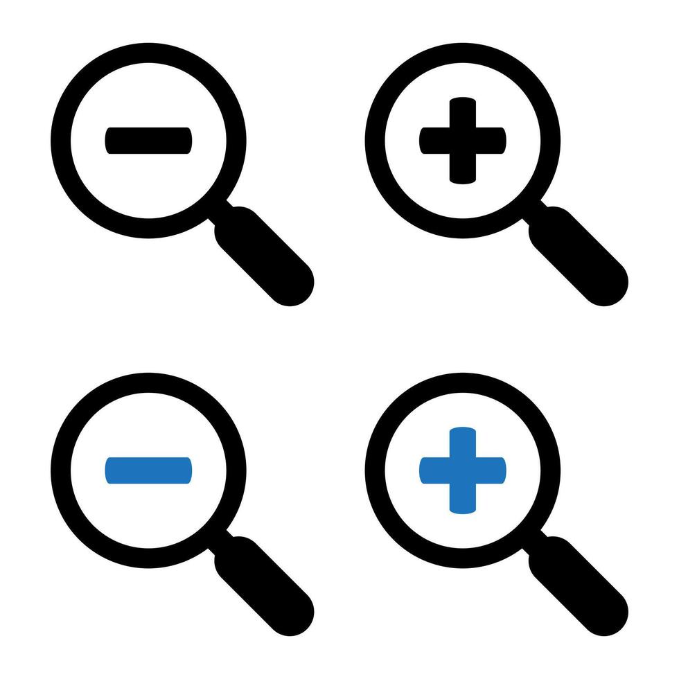 Ingrandisci nel e Ingrandisci su ingrandimento bicchiere icona. vettore