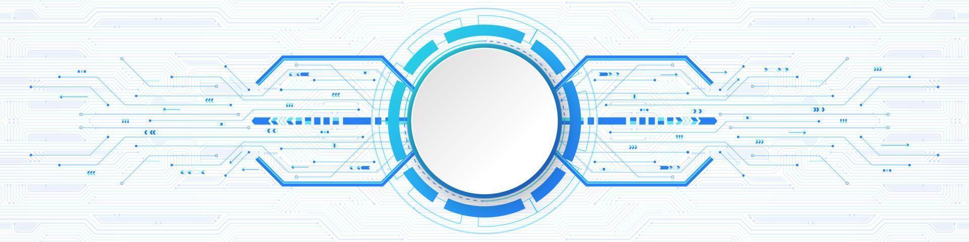 sfondo tecnologia astratta, banner cerchio bianco sul modello del circuito stampato vettore