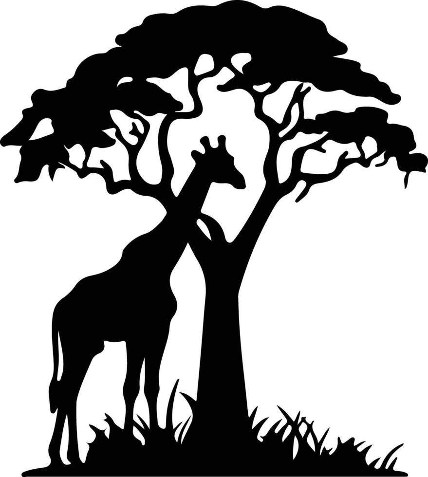 foresta giraffa nero silhouette vettore