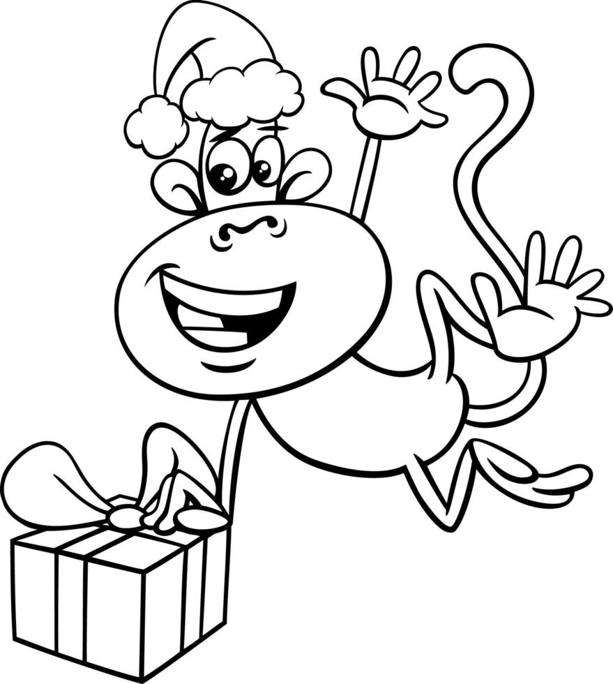 personaggio animale scimmia sulla pagina del libro da colorare di Natale vettore