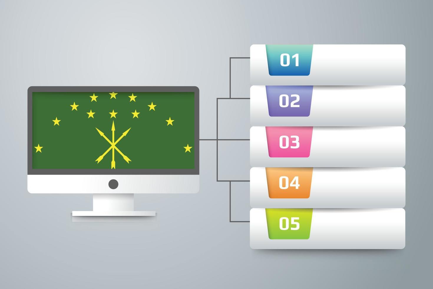 bandiera adygea con design infografico incorporato con monitor del computer vettore