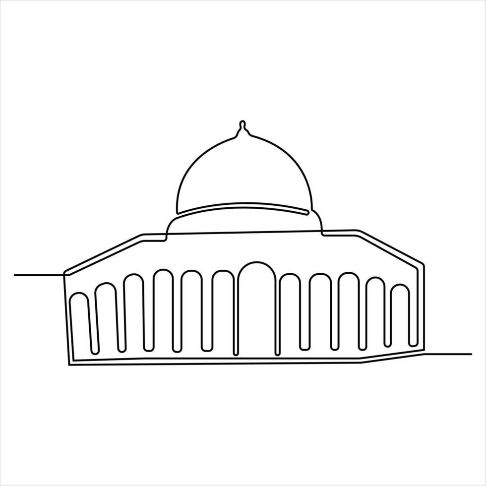 singolo continuo linea arte disegno di moschea semplice illustrazione di islamico moschea schema vettore