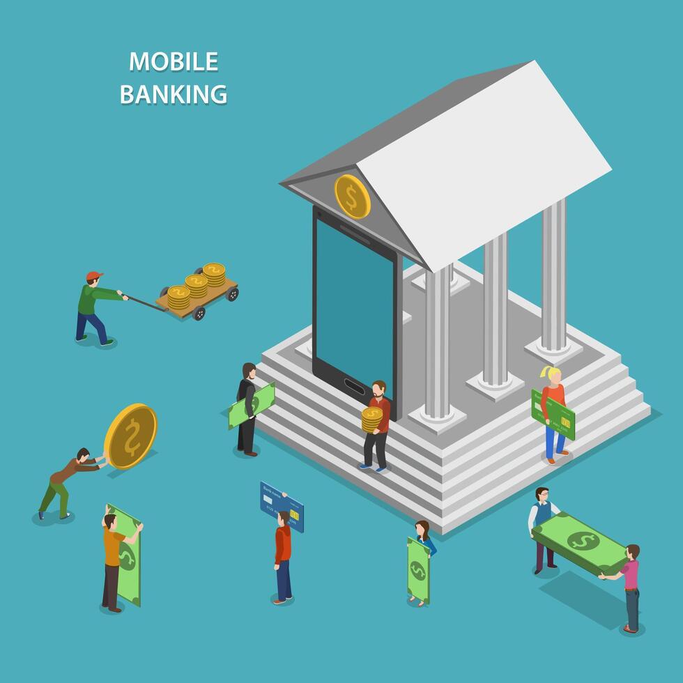 concetto di vettore isometrico piatto mobile banking.