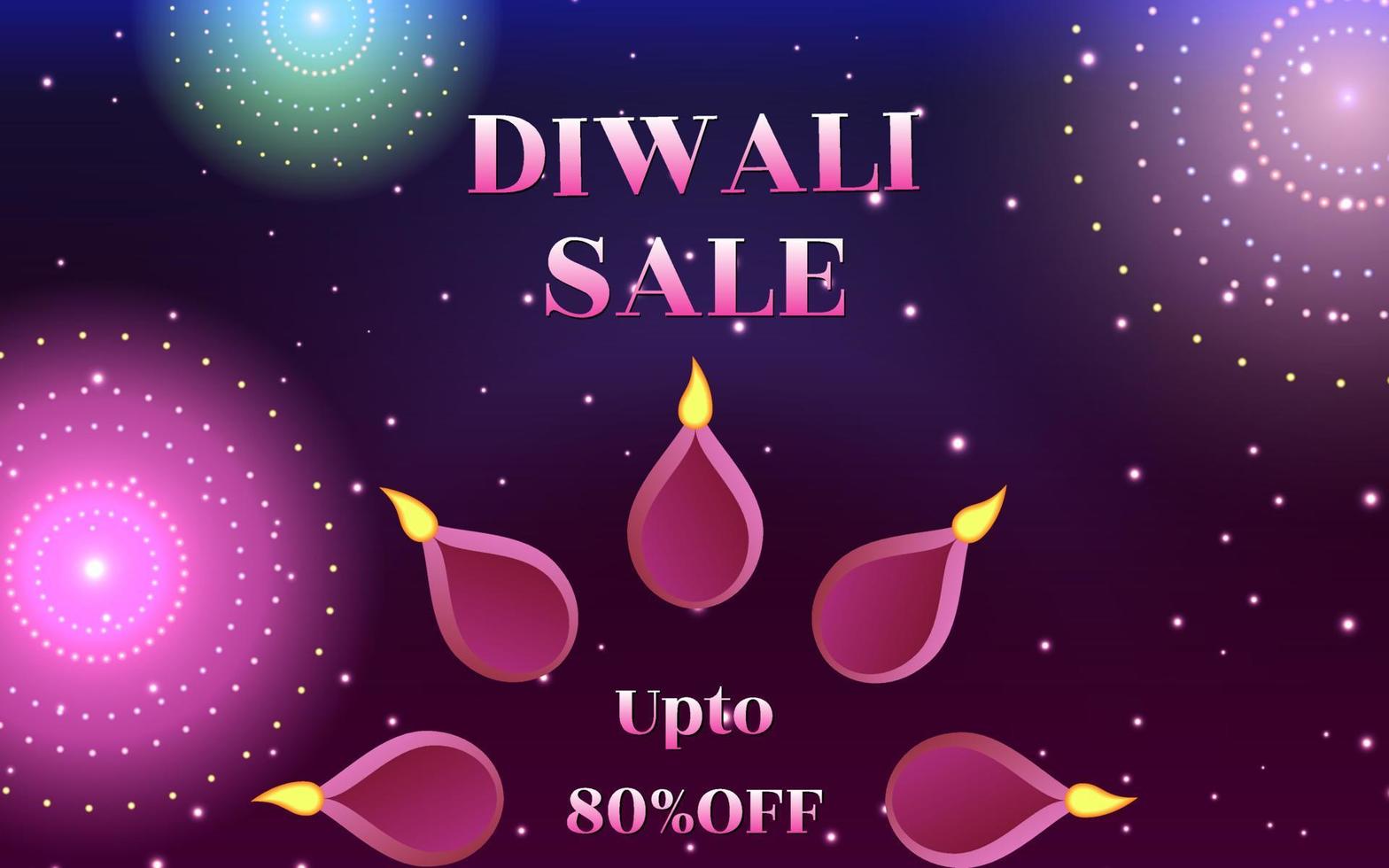 banner di vendita di diwali creativo illustrazione banner di vendita di diwali con diya e fuochi d'artificio sullo sfondo, banner di vendita di diwali felice su semplice sfondo sfumato. vettore