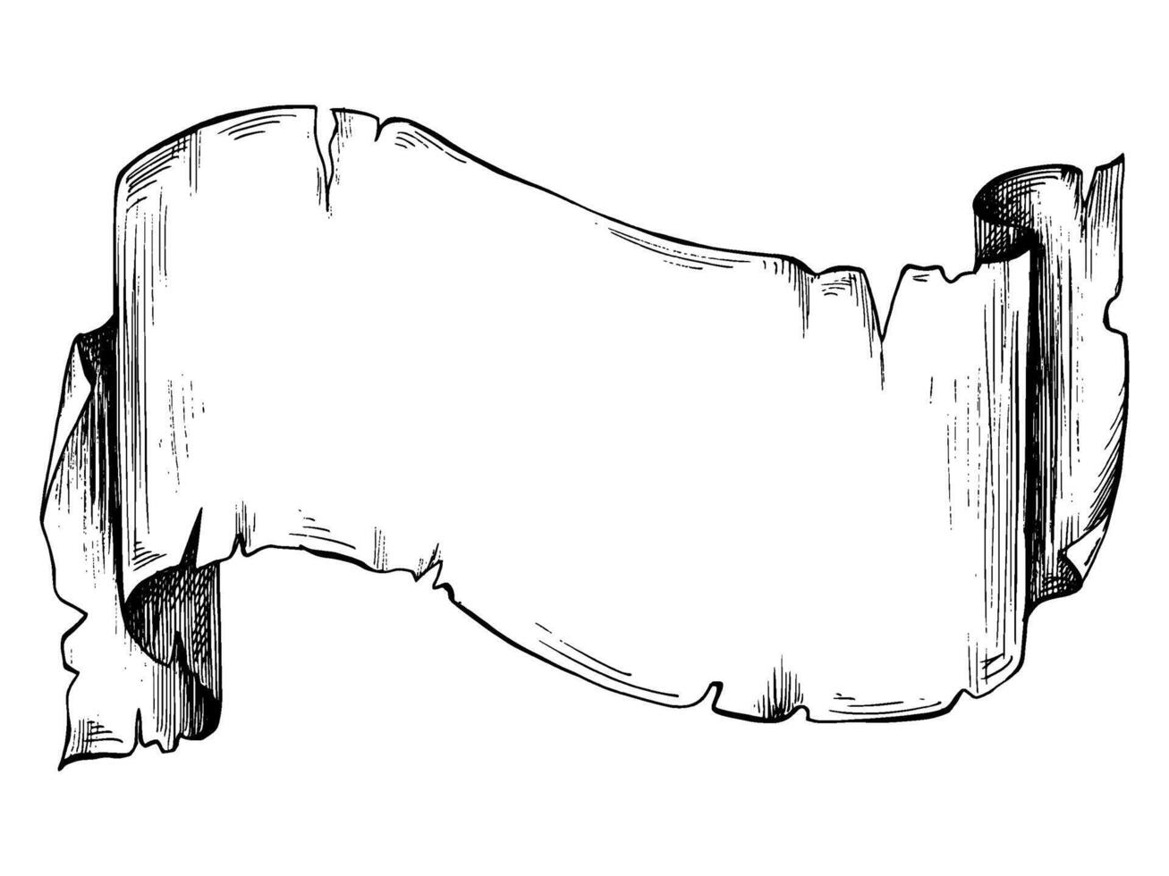 un' papiro scorrere antico con frastagliato bordi. grafico illustrazione mano disegnato nel nero inchiostro. isolato oggetto eps vettore. vettore