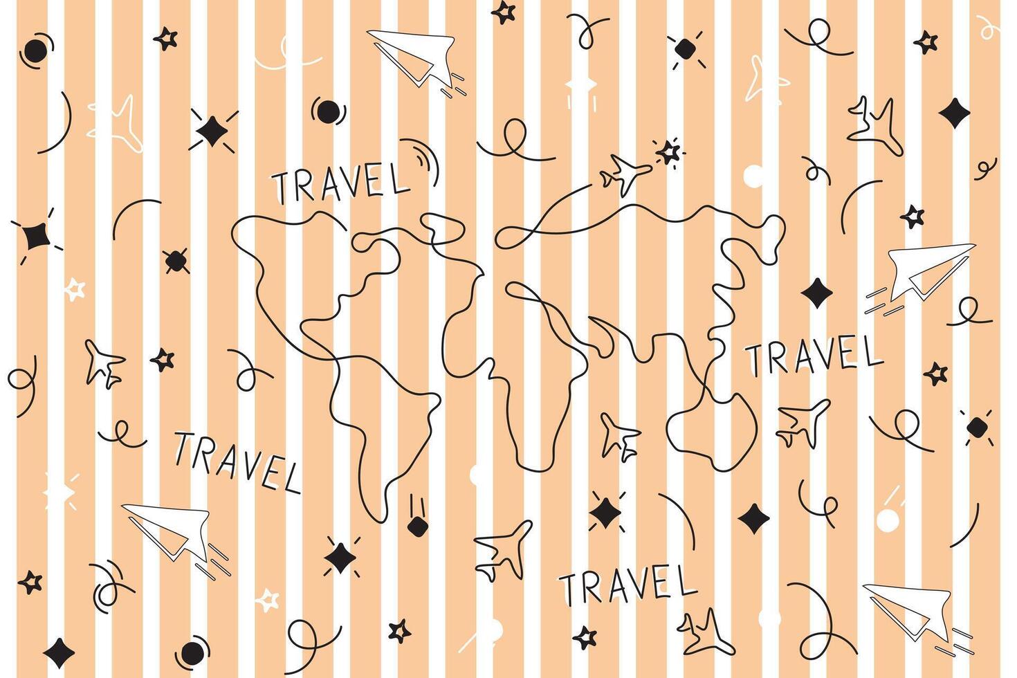 illustrazione astratto linea di carta geografica e aereo con linea e stella su morbido Marrone sfondo. vettore