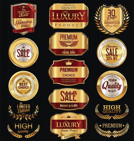 Distintivi ed etichette d&#39;oro di lusso premium vettore