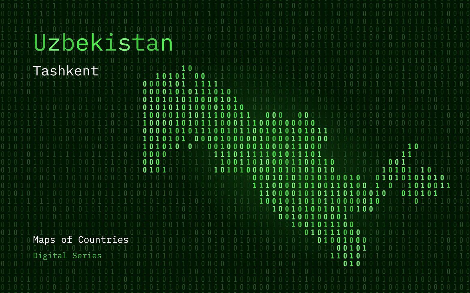 Uzbekistan carta geografica mostrato nel binario codice modello. tsmc. matrice numeri, zero, uno. mondo paesi vettore mappe. digitale serie