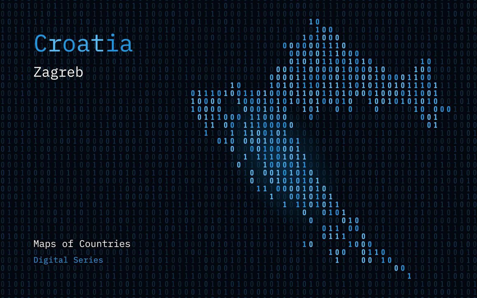 Croazia carta geografica mostrato nel binario codice modello. tsmc. verde matrice numeri, zero, uno. mondo paesi vettore mappe. digitale serie