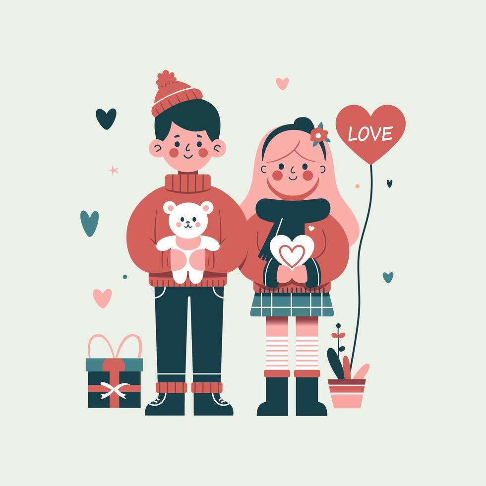 vettore illustrazione piatto coppia amore per san valentino giorno