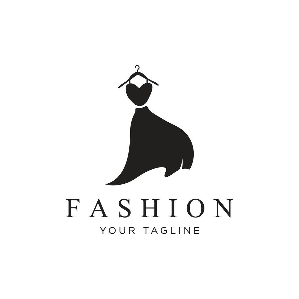 Da donna capi di abbigliamento logo design con appendiabiti, lusso Abiti. logo per attività commerciale, boutique, moda negozio, modello, shopping e bellezza. vettore