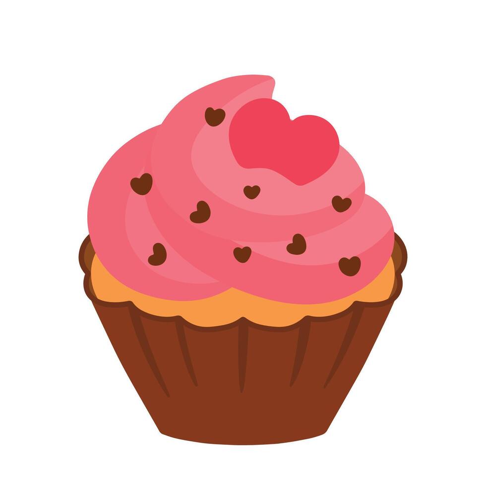 San Valentino Cupcake con cuore guarnizione carino cartone animato disegno vettore illustrazione