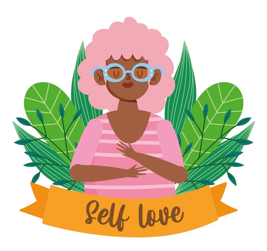 donna afroamericana con gli occhiali personaggio dei cartoni animati amore per se stessi vettore