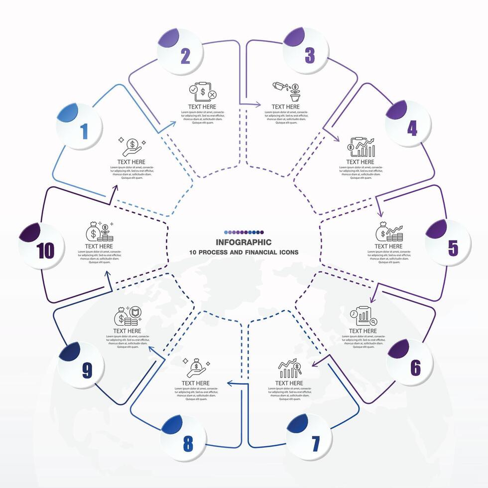 blu tono cerchio Infografica con 10 passi, processi o opzioni. vettore