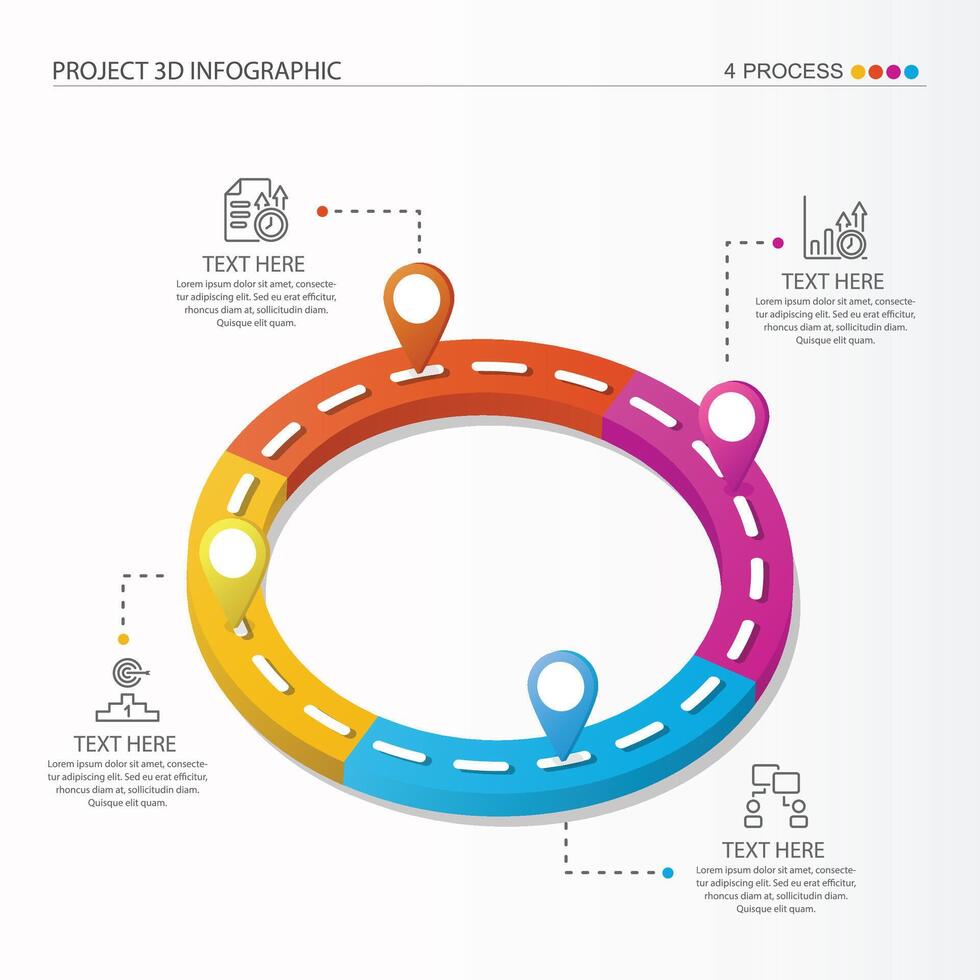 3d strada modo Infografica cerchio di 4 passaggi e attività commerciale icone per finanza processi passi. vettore