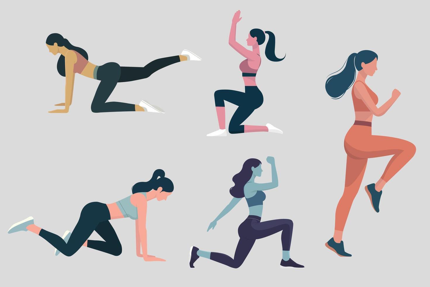 impostato di donna fare esercizio e yoga illustrazione vettore