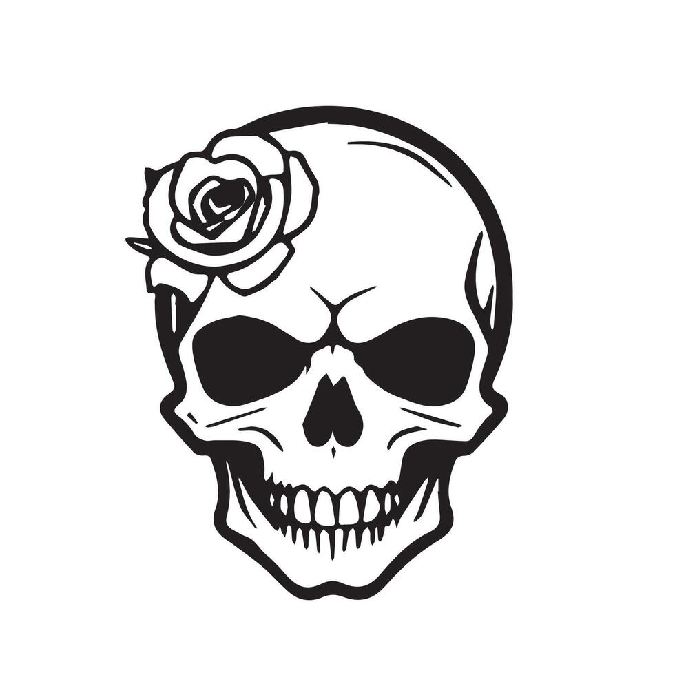 monocromatico logo cranio con rosa vettore