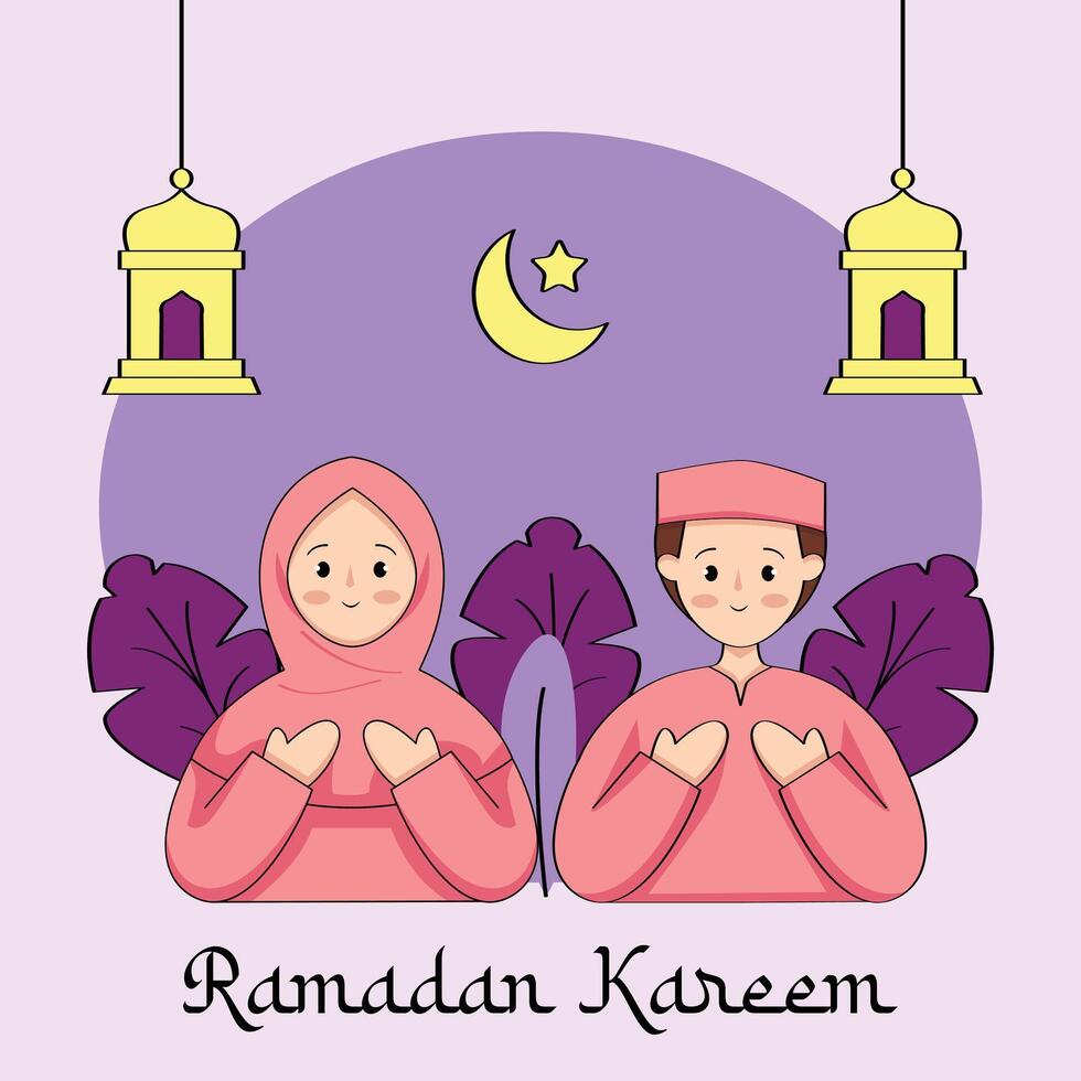 Ramadan kareem vettore illustrazione con musulmano coppia illustrazione