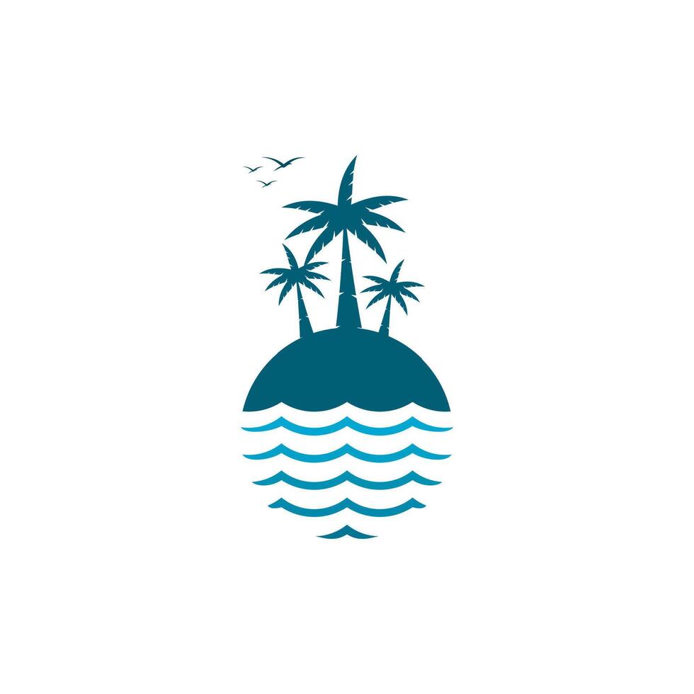 vettore logo di un' palma albero nel il mezzo di un isola e il oceano