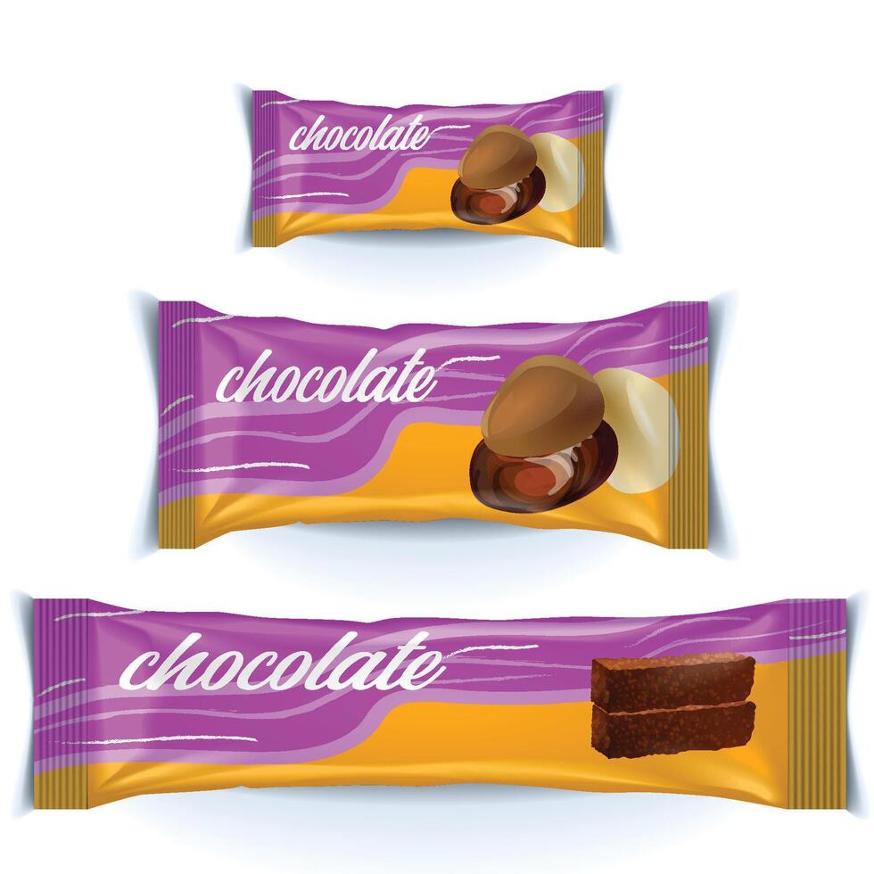 cioccolato bar di caramella bar impostato isolato su bianca sfondo. dolci spuntini barre pacchi modelli. dolce cibo vettore illustrazione