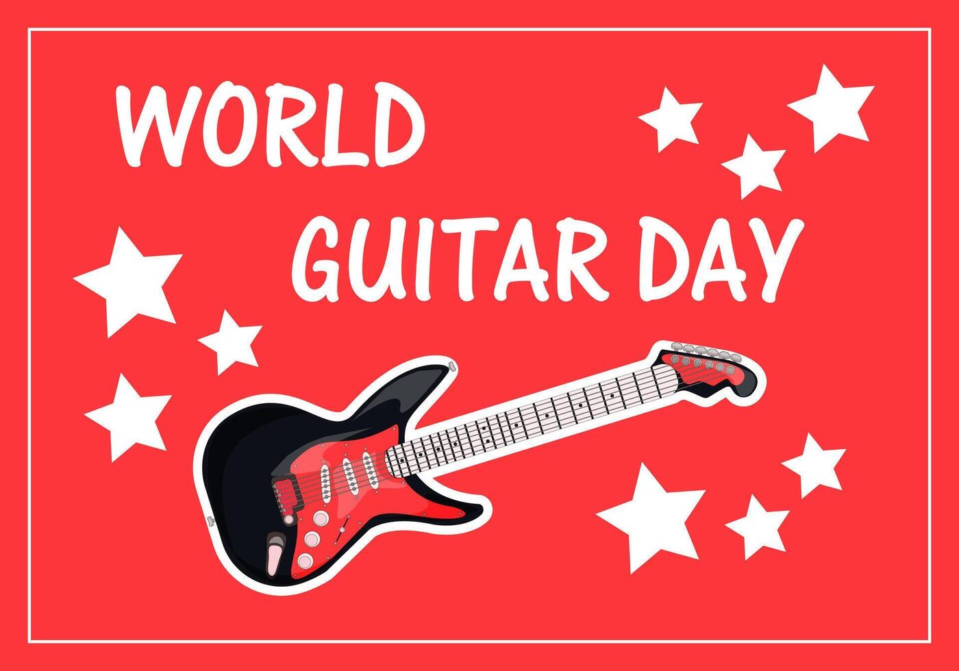 vettore illustrazione, striscione, vacanza rosso sfondo con bianca stelle - mondo chitarra giorno, testo e elettrico chitarra.