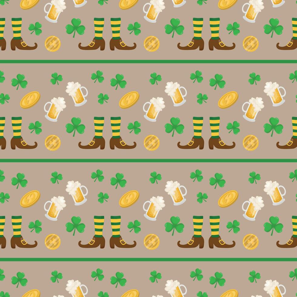 senza soluzione di continuità modello con trifoglio, monete e birra per st. Patrick giorno. irlandesi Festival. vettore illustrazione.