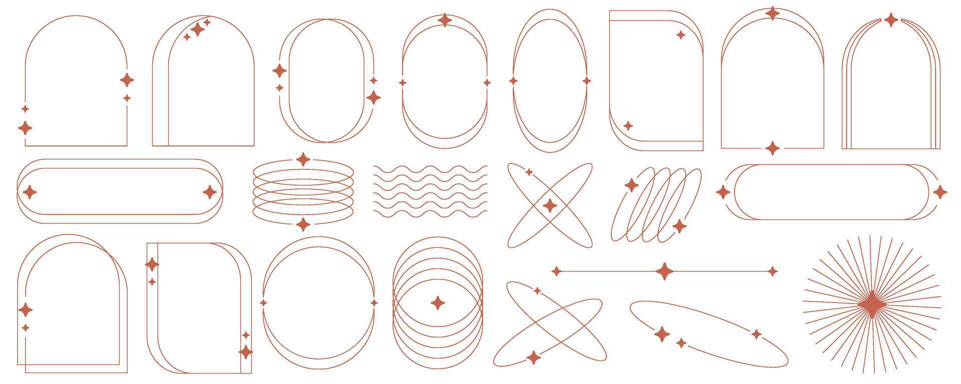 estetico telaio forma. schema minimo grafico elementi con stelle. astratto boho archi con brilla. di moda geometrico modelli impostato per manifesto e storia. vettore illustrazione