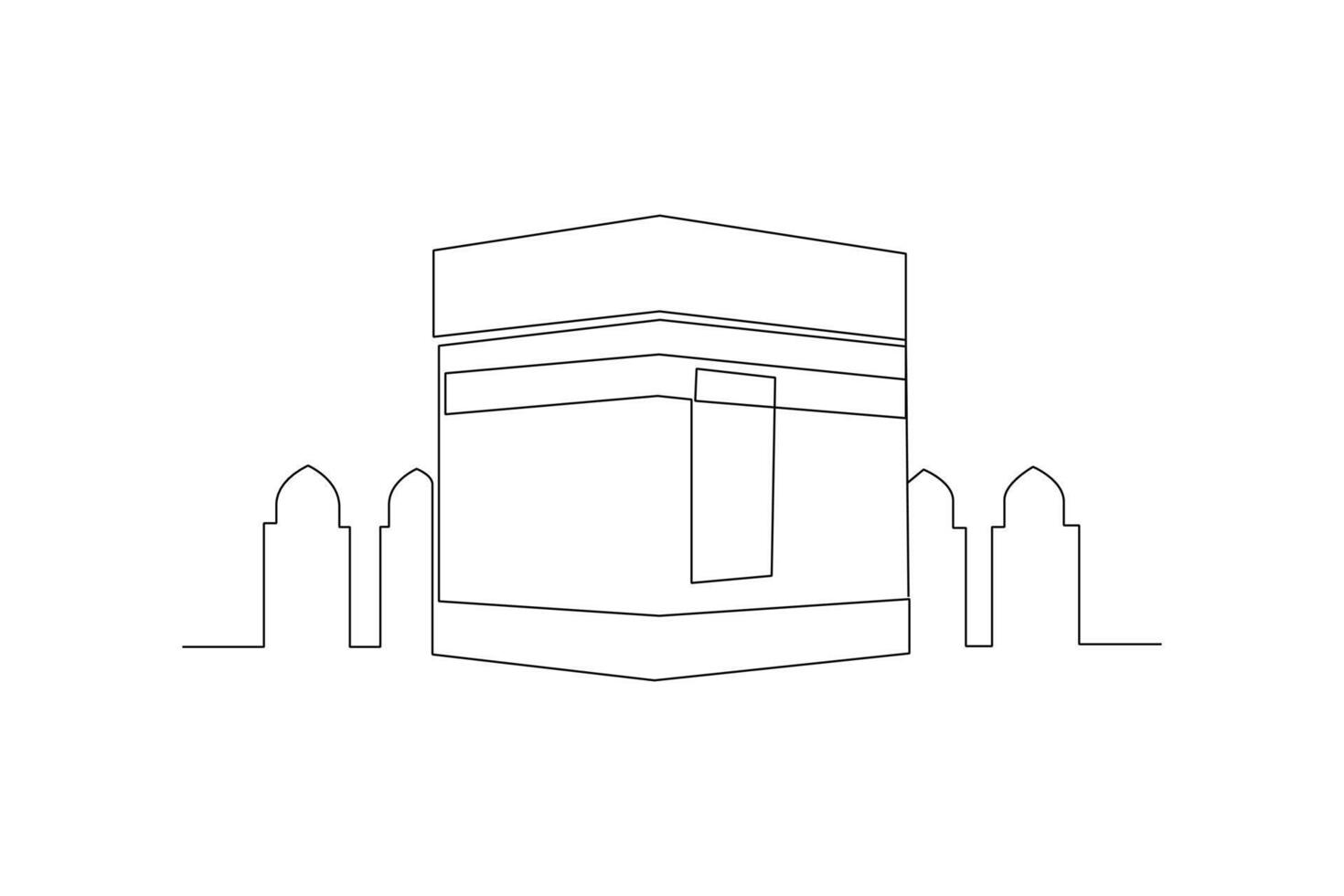 continuo uno linea disegno kabaah alharam e moschea concetto. scarabocchio vettore illustrazione.