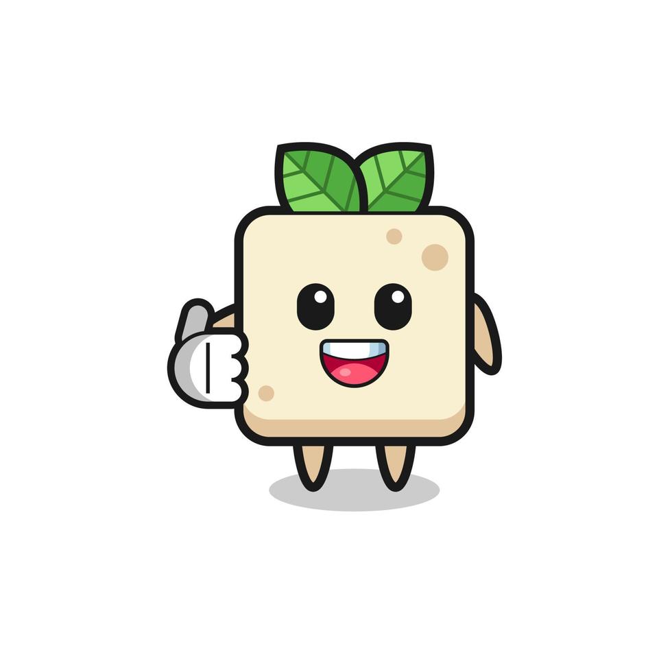 mascotte del tofu che fa il gesto del pollice in alto vettore