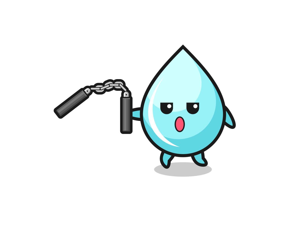 cartone animato di goccia d'acqua usando nunchaku vettore