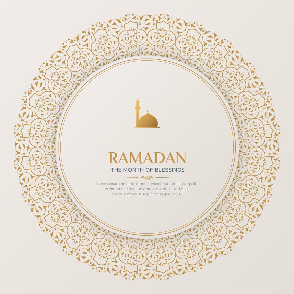 Ramadan kareem lusso ornamentale saluto carta con decorativo confine telaio vettore