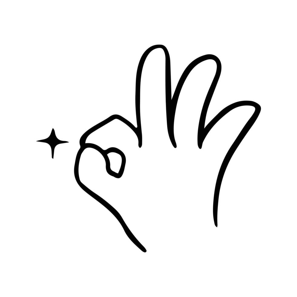kawaii mano gesti cartello e simbolo isolato nel bianca sfondo. carino scarabocchio cartone animato mano design. adatto per adesivi, figli di libri e cartone animato elementi vettore