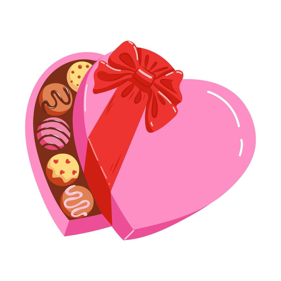 mano disegnato vettore illustrazione di un' cuore sagomato cioccolato caramella regalo scatola. dolce San Valentino giorno presente