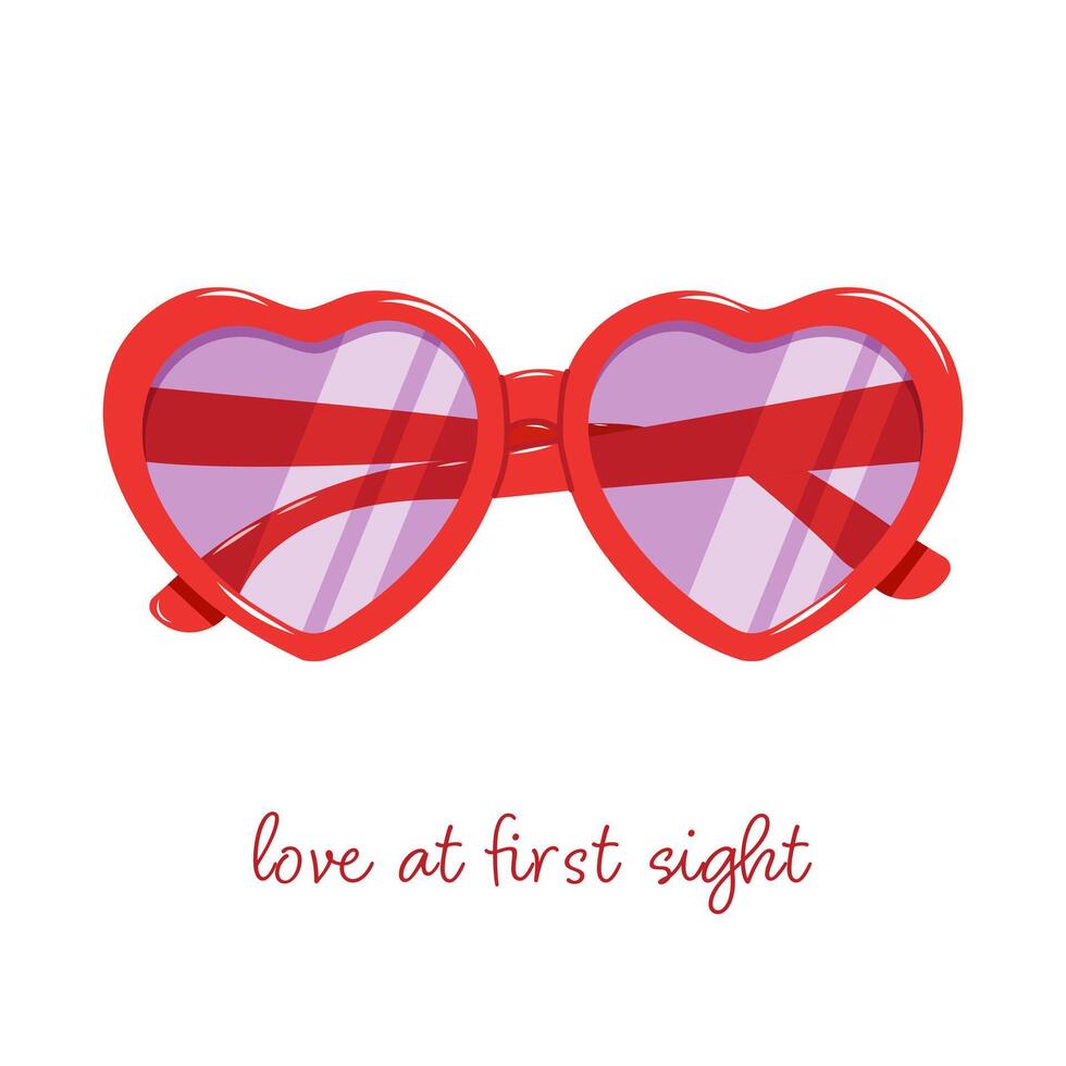 mano disegnato vettore illustrazione di occhiali da sole nel cuore sagomato cornici. romantico schizzo nel colore per San Valentino giorno.