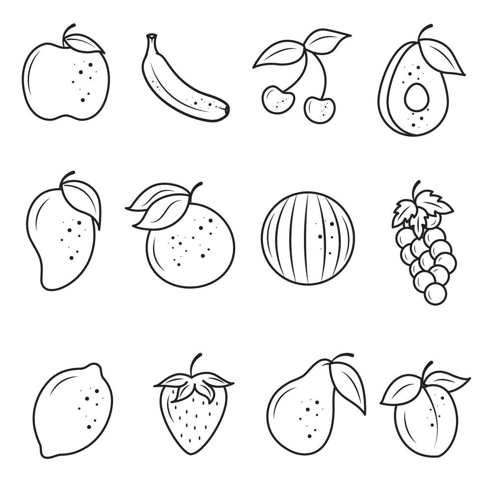 vettore frutta icona impostare, schema frutta esotico frutta schema linea arte di frutta, vettore illustrazione