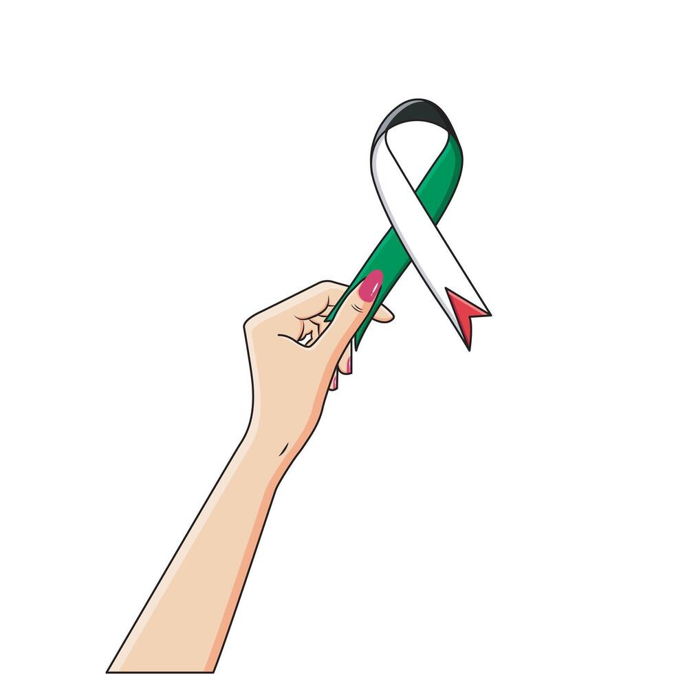 femmina mano Tenere Palestina ondulato consapevolezza nastro bandiera noi In piedi con Palestina vettore illustrazione