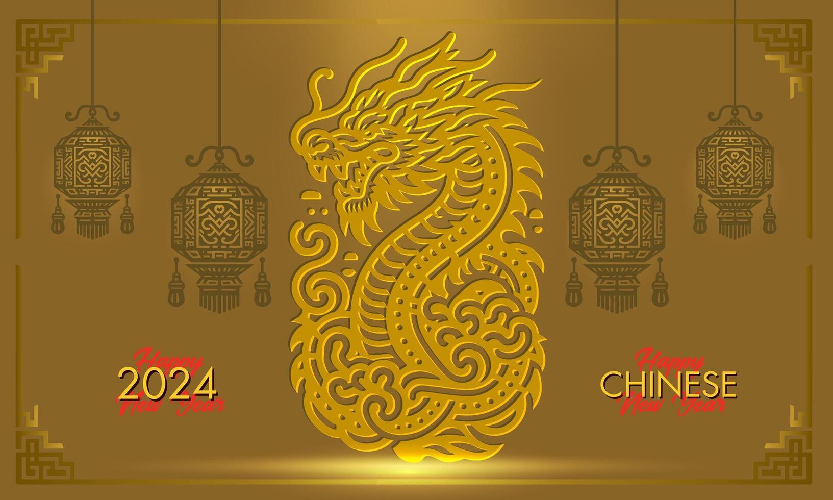 Cinese nuovo anno sfondo decorazioni con Drago e tradizionale carta Festival lanterne sfondo. vettore