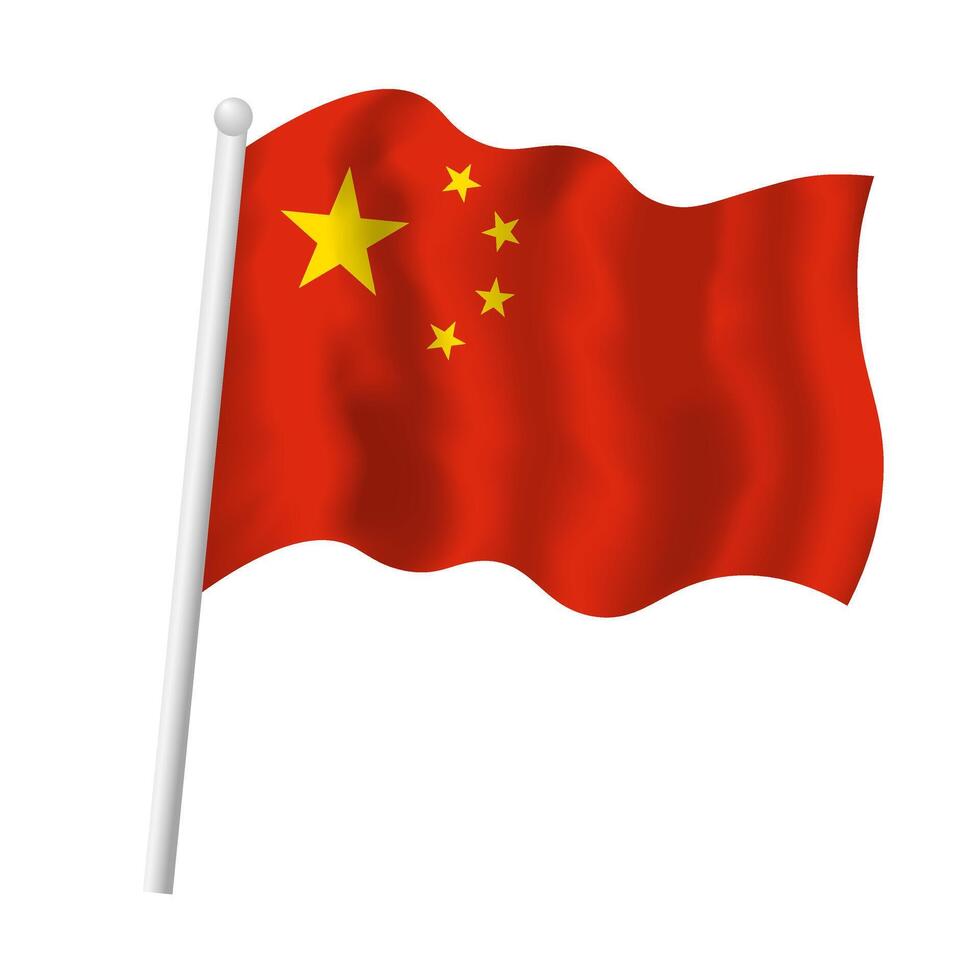 Cina bandiera su pennone agitando nel vento. vettore isolato illustrazione di Cinese bandiera giallo stelle rosso sfondo. persone repubblica di Cina simbolo