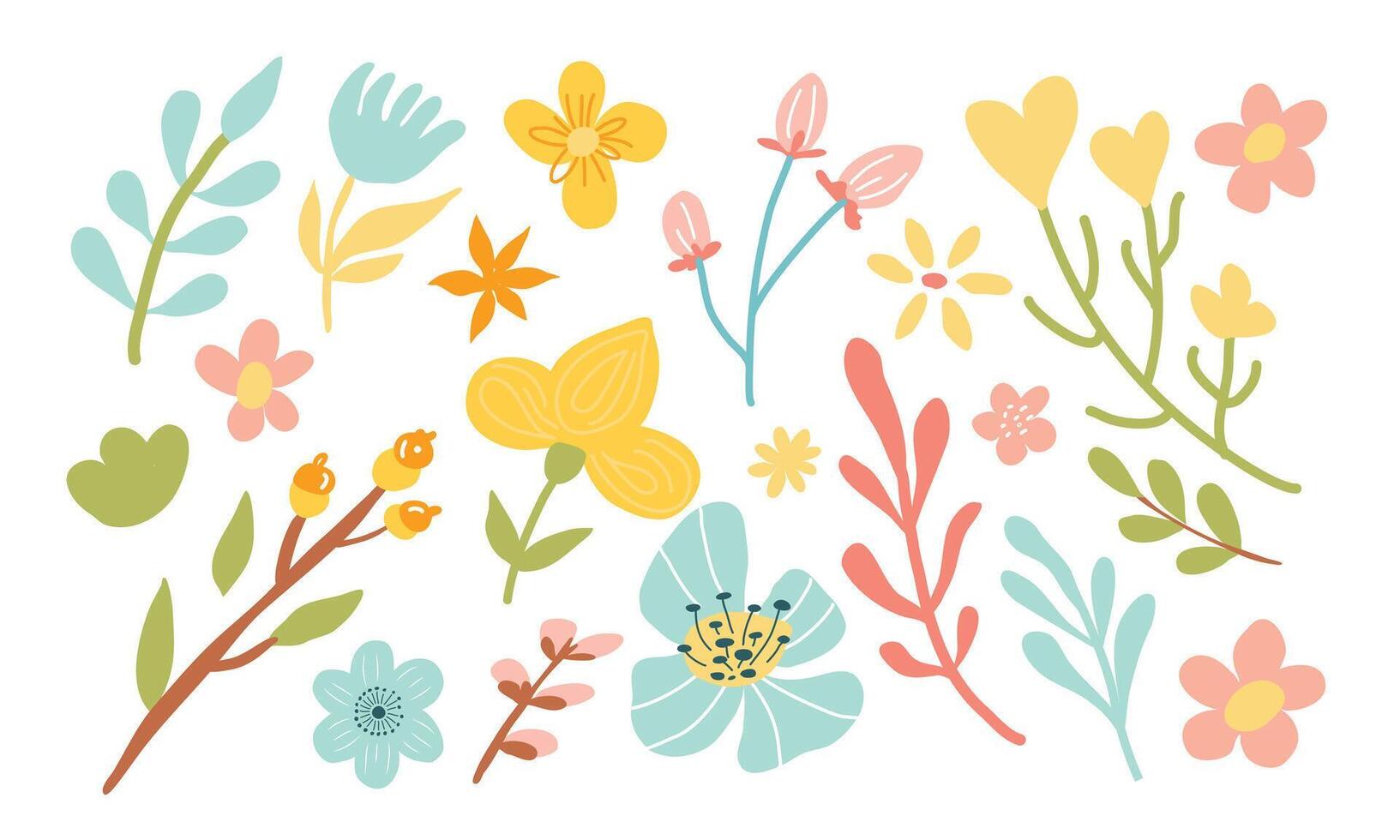 mano disegnato fiore collezione. primavera impostato con botanico elementi. contento Pasqua. disegnato a mano fiori vettore